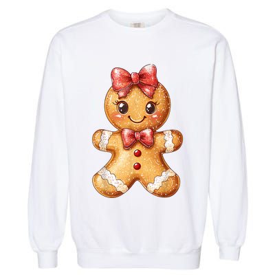 Coquette Bow Christmas Girly Gingerbread Cookie Baking Garment-Dyed Sweatshirt