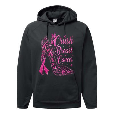 Crush Breast Cancer Awareness Bling Pink Ribbon Performance Fleece Hoodie