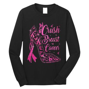 Crush Breast Cancer Awareness Bling Pink Ribbon Long Sleeve Shirt