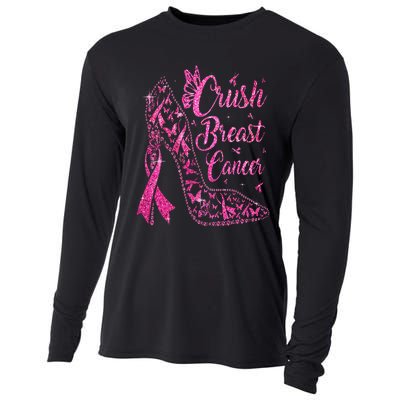 Crush Breast Cancer Awareness Bling Pink Ribbon Cooling Performance Long Sleeve Crew