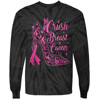 Crush Breast Cancer Awareness Bling Pink Ribbon Tie-Dye Long Sleeve Shirt