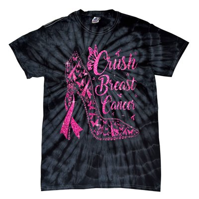 Crush Breast Cancer Awareness Bling Pink Ribbon Tie-Dye T-Shirt