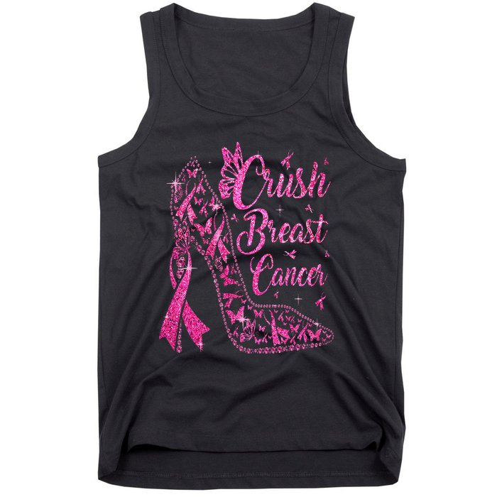 Crush Breast Cancer Awareness Bling Pink Ribbon Tank Top