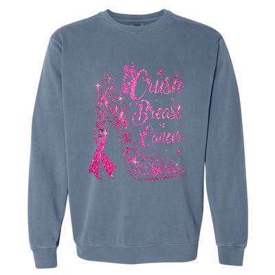 Crush Breast Cancer Awareness Bling Pink Ribbon Garment-Dyed Sweatshirt