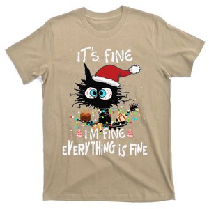 Christmas Black Cat Its Fine Im Fine Everything Is Fine T-Shirt