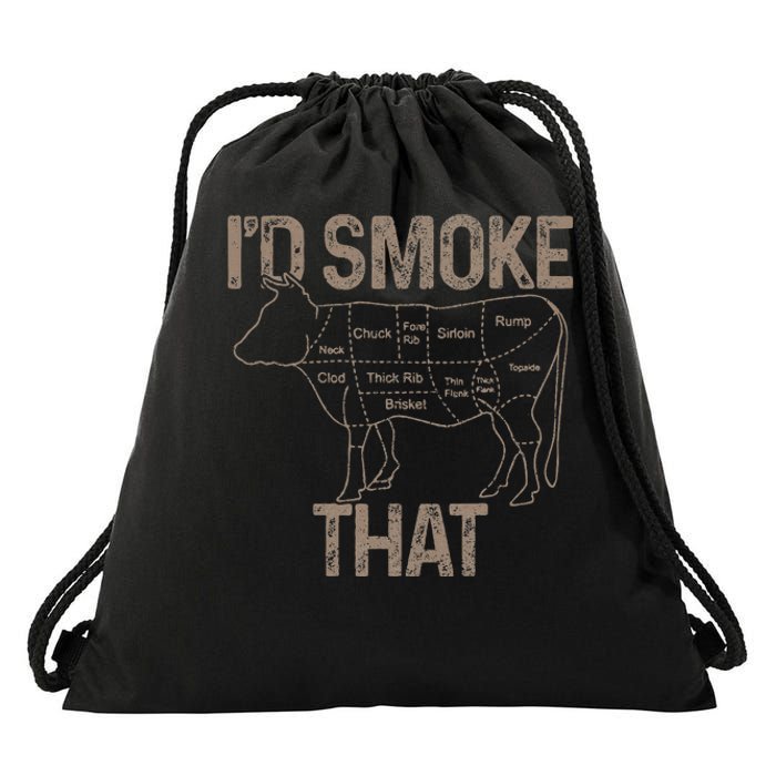 Chef Butcher Cook Bbq ID Smoke That Cow Beef Drawstring Bag