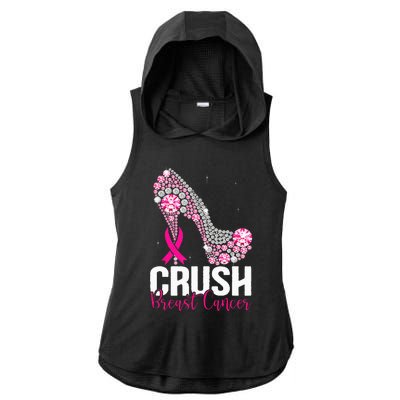 Crush Breast Cancer Awareness Bling Pink Ribbon Ladies PosiCharge Tri-Blend Wicking Draft Hoodie Tank