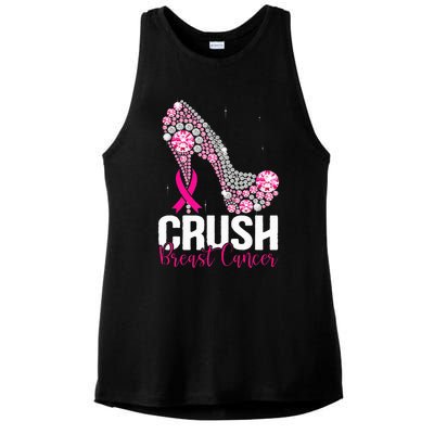 Crush Breast Cancer Awareness Bling Pink Ribbon Ladies PosiCharge Tri-Blend Wicking Tank