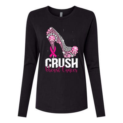 Crush Breast Cancer Awareness Bling Pink Ribbon Womens Cotton Relaxed Long Sleeve T-Shirt