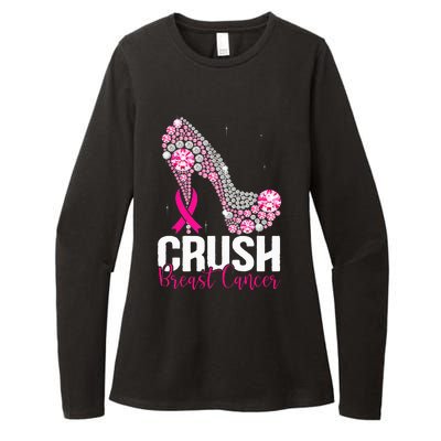 Crush Breast Cancer Awareness Bling Pink Ribbon Womens CVC Long Sleeve Shirt