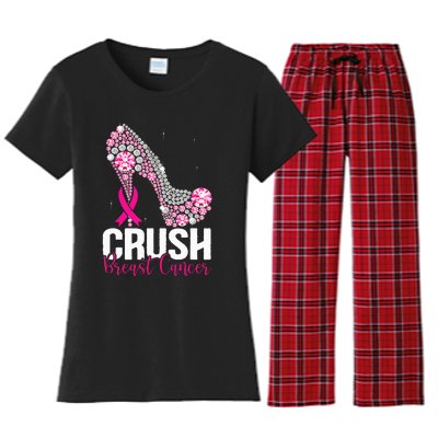 Crush Breast Cancer Awareness Bling Pink Ribbon Women's Flannel Pajama Set