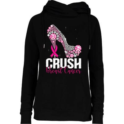 Crush Breast Cancer Awareness Bling Pink Ribbon Womens Funnel Neck Pullover Hood