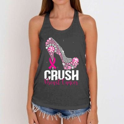 Crush Breast Cancer Awareness Bling Pink Ribbon Women's Knotted Racerback Tank