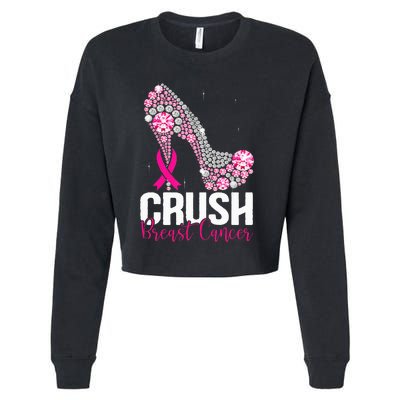 Crush Breast Cancer Awareness Bling Pink Ribbon Cropped Pullover Crew