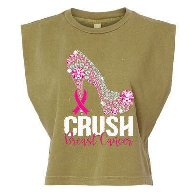 Crush Breast Cancer Awareness Bling Pink Ribbon Garment-Dyed Women's Muscle Tee