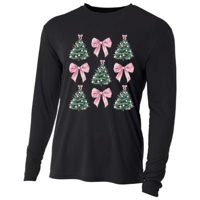 Cute Bow Christmas Tree Pattern Swea Cooling Performance Long Sleeve Crew