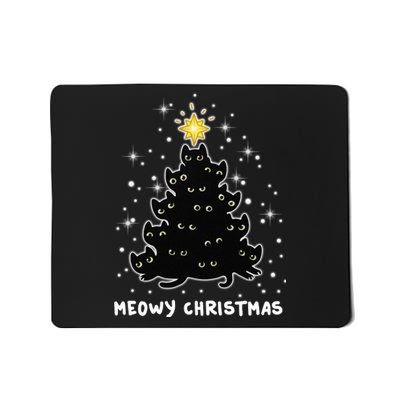 Christmas Black Cat Meowy Christmas Tree Mousepad