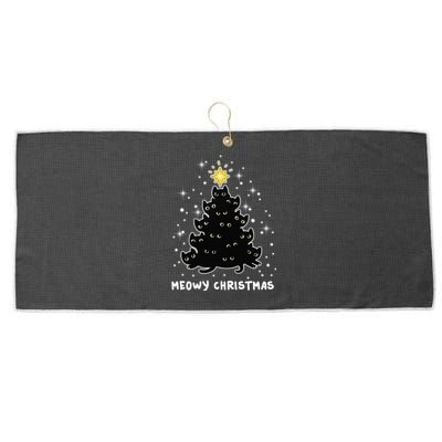 Christmas Black Cat Meowy Christmas Tree Large Microfiber Waffle Golf Towel