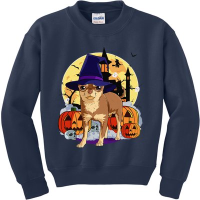 Cute Brown Chihuahua Halloween Witch Pumpkin Kids Sweatshirt