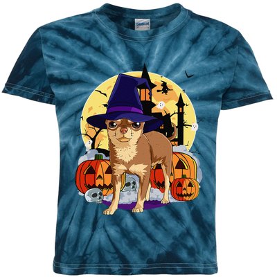 Cute Brown Chihuahua Halloween Witch Pumpkin Kids Tie-Dye T-Shirt