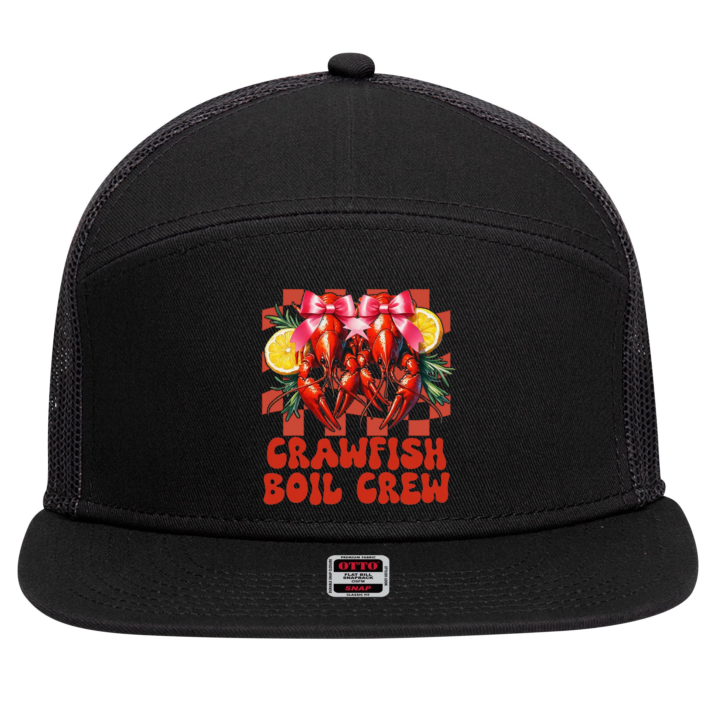 Crawfish Boil Crew Coquette Crawfish Season Cajun Seafood 7 Panel Mesh Trucker Snapback Hat