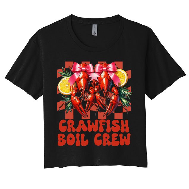 Crawfish Boil Crew Coquette Crawfish Season Cajun Seafood Women's Crop Top Tee
