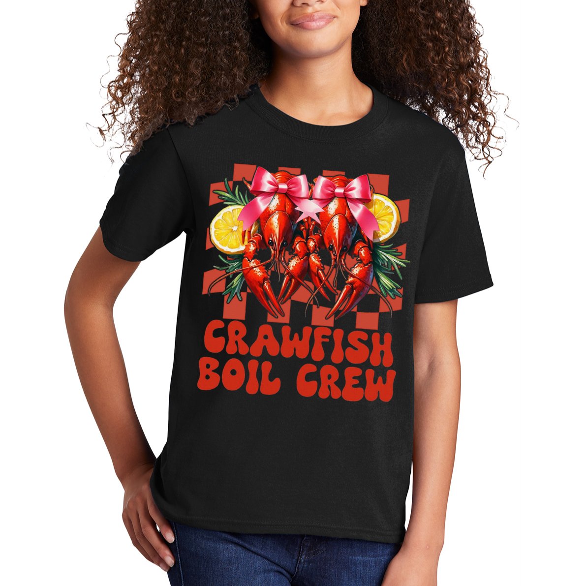 Crawfish Boil Crew Coquette Crawfish Season Cajun Seafood Kids T-Shirt