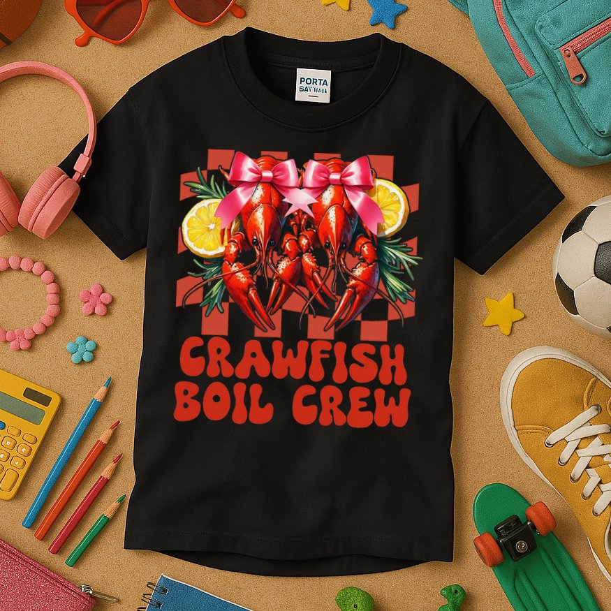 Crawfish Boil Crew Coquette Crawfish Season Cajun Seafood Kids T-Shirt