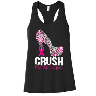 Crush Breast Cancer Awareness Bling Pink Ribbon Women's Racerback Tank