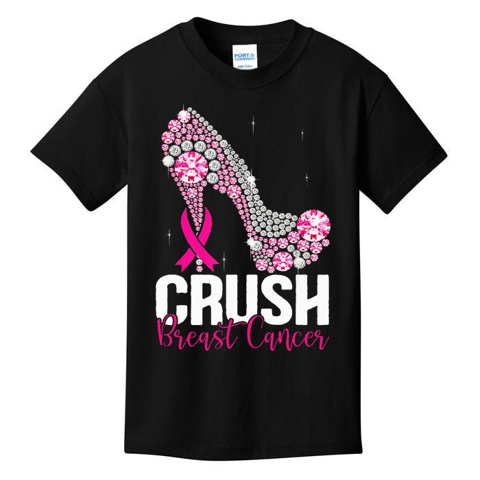 Crush Breast Cancer Awareness Bling Pink Ribbon Kids T-Shirt