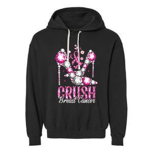 Crush Breast Cancer Awareness Bling Pink Ribbon Garment-Dyed Fleece Hoodie