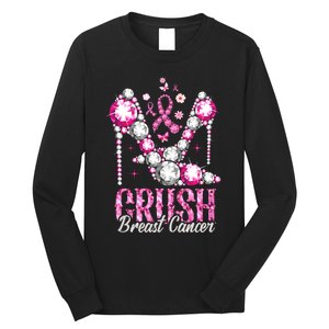 Crush Breast Cancer Awareness Bling Pink Ribbon Long Sleeve Shirt