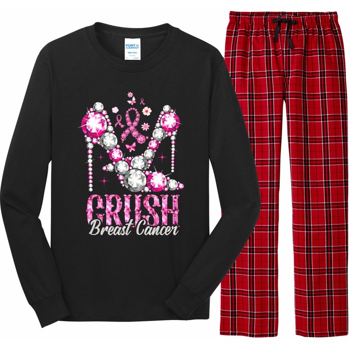 Crush Breast Cancer Awareness Bling Pink Ribbon Long Sleeve Pajama Set