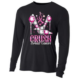 Crush Breast Cancer Awareness Bling Pink Ribbon Cooling Performance Long Sleeve Crew