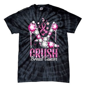 Crush Breast Cancer Awareness Bling Pink Ribbon Tie-Dye T-Shirt