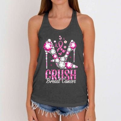 Crush Breast Cancer Awareness Bling Pink Ribbon Women's Knotted Racerback Tank