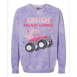 Crush Breast Cancer Awareness Monster Truck Ribbon Colorblast Crewneck Sweatshirt