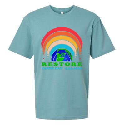 Cute Bright Colorful Earth Day Rainbow Restore Earth Planet Sueded Cloud Jersey T-Shirt