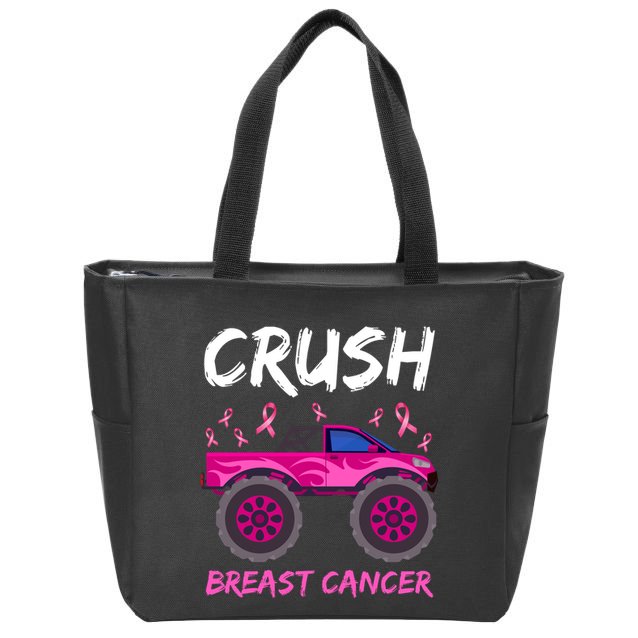 Crush Breast Cancer Awareness Monster Truck Zip Tote Bag