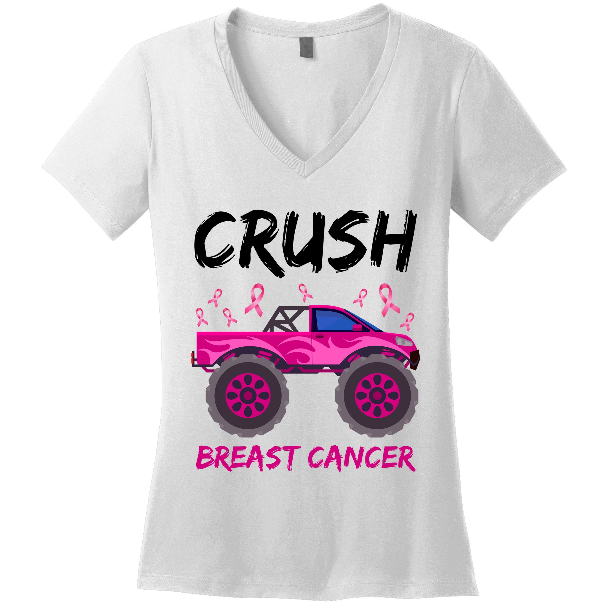 Crush Breast Cancer Awareness Monster Truck Women's V-Neck T-Shirt