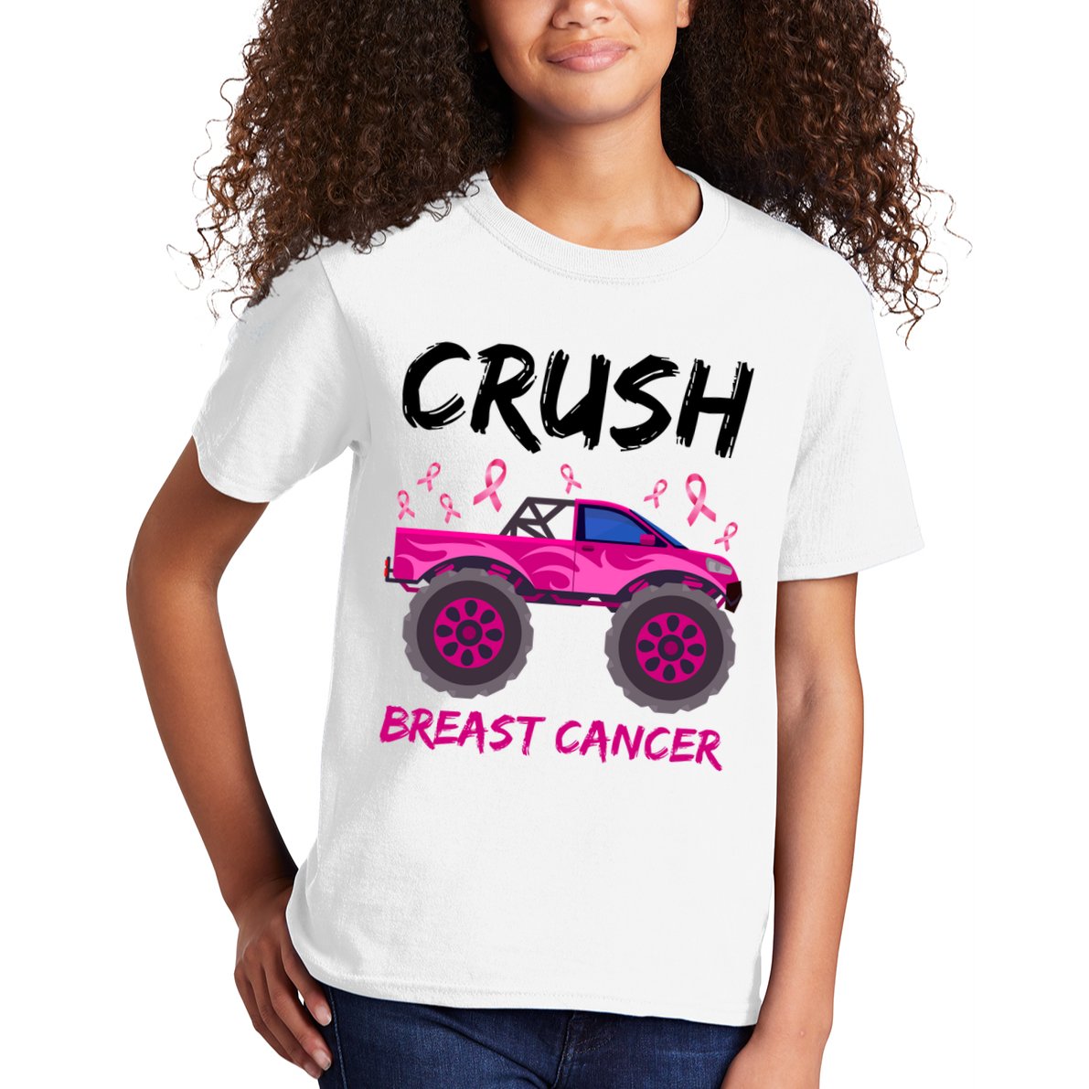 Crush Breast Cancer Awareness Monster Truck Kids T-Shirt