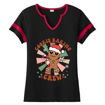 Cookie Baking Crew Groovy Retro Merry Christmas Xmas Gift Ladies Halftime Notch Neck Tee