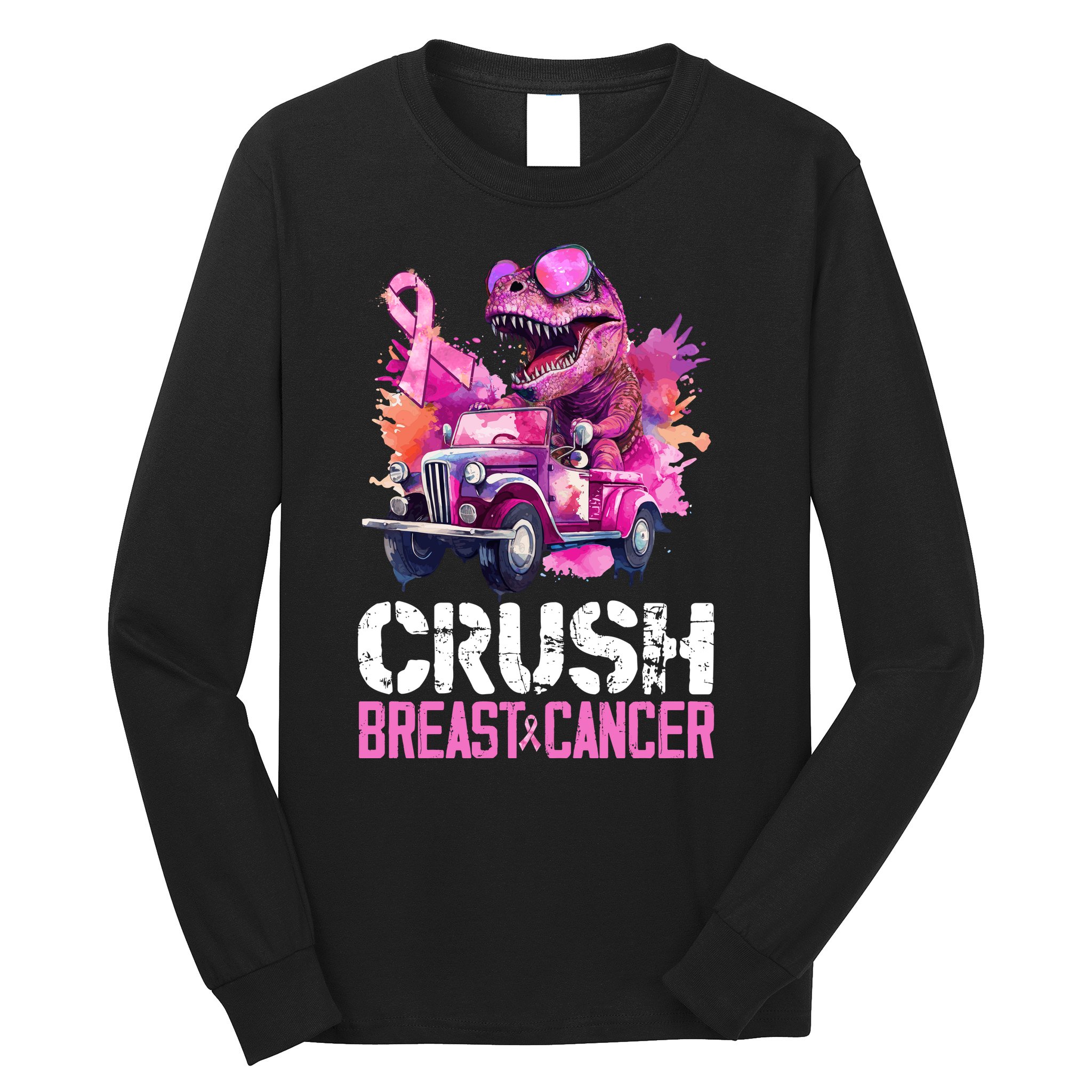 Crush Breast Cancer TRex Dinosaur Long Sleeve Shirt
