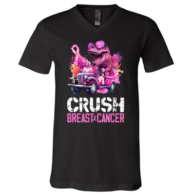 Crush Breast Cancer TRex Dinosaur V-Neck T-Shirt