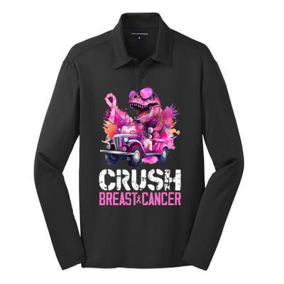 Crush Breast Cancer TRex Dinosaur Silk Touch Performance Long Sleeve Polo