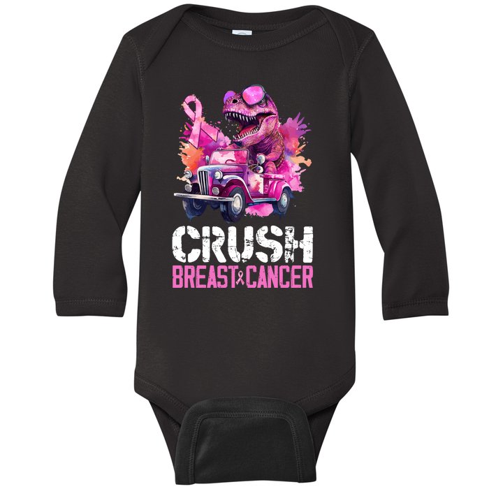 Crush Breast Cancer TRex Dinosaur Baby Long Sleeve Bodysuit