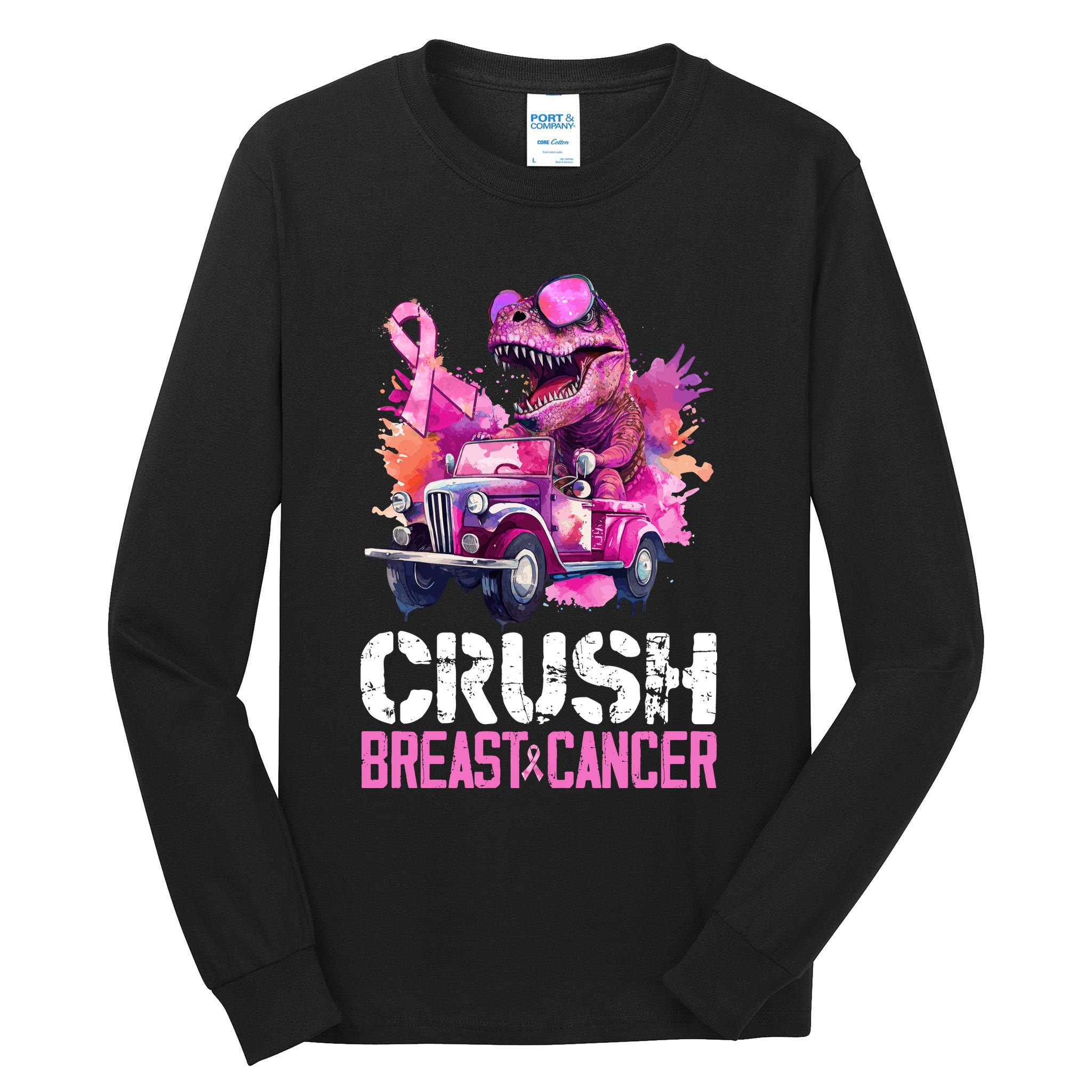 Crush Breast Cancer TRex Dinosaur Tall Long Sleeve T-Shirt