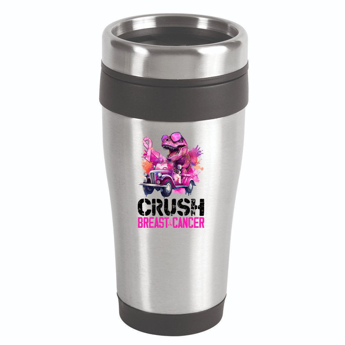Crush Breast Cancer TRex Dinosaur 16oz Travel Tumbler