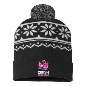 Crush Breast Cancer TRex Dinosaur USA-Made Snowflake Beanie