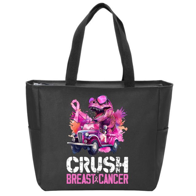 Crush Breast Cancer TRex Dinosaur Zip Tote Bag